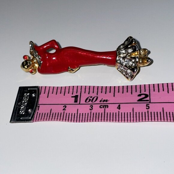 L’Officiel Italy Laura Fabbri Red Enamel Crystal Woman in Gown Brooch Pin - Picture 7 of 7